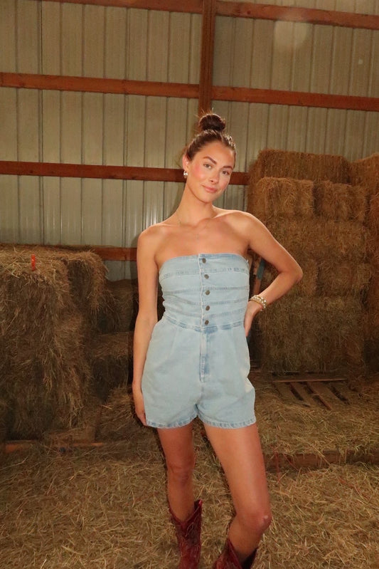 STRAPLESS DENIM ROMPER