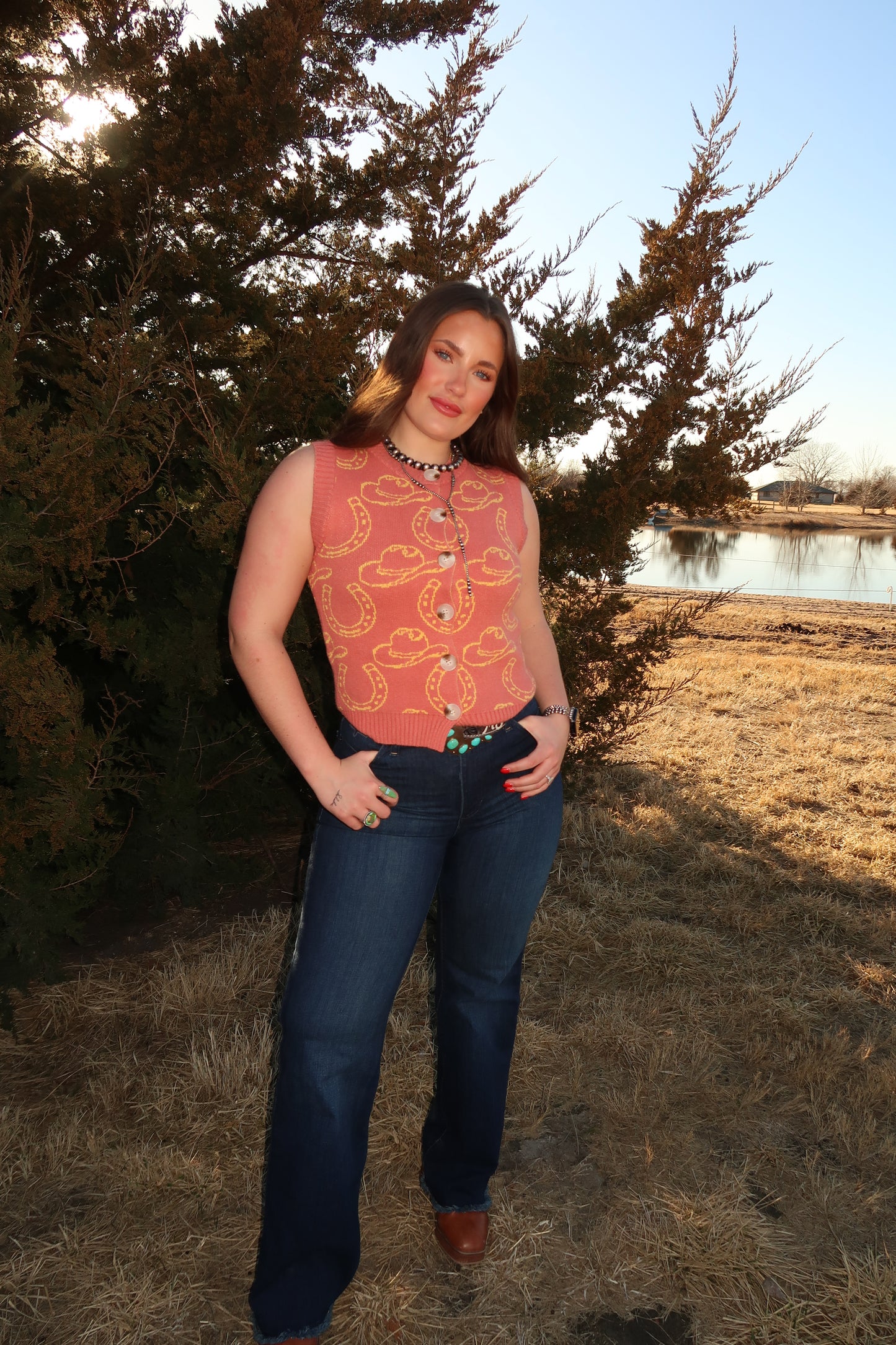 WESTERN PRINT SWEATER VEST